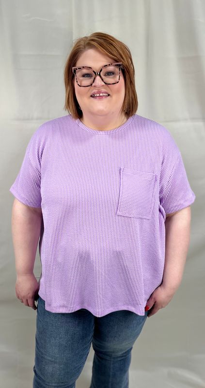 Ribbed Pocket Top in Lavender