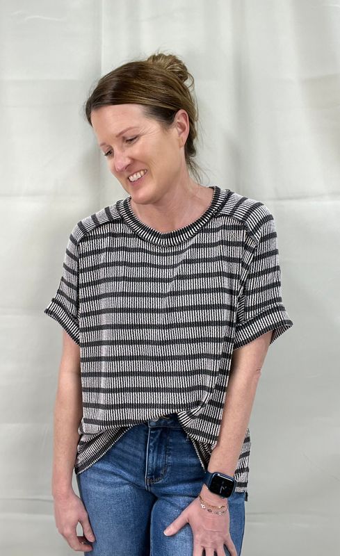 Black Striped Rib Top