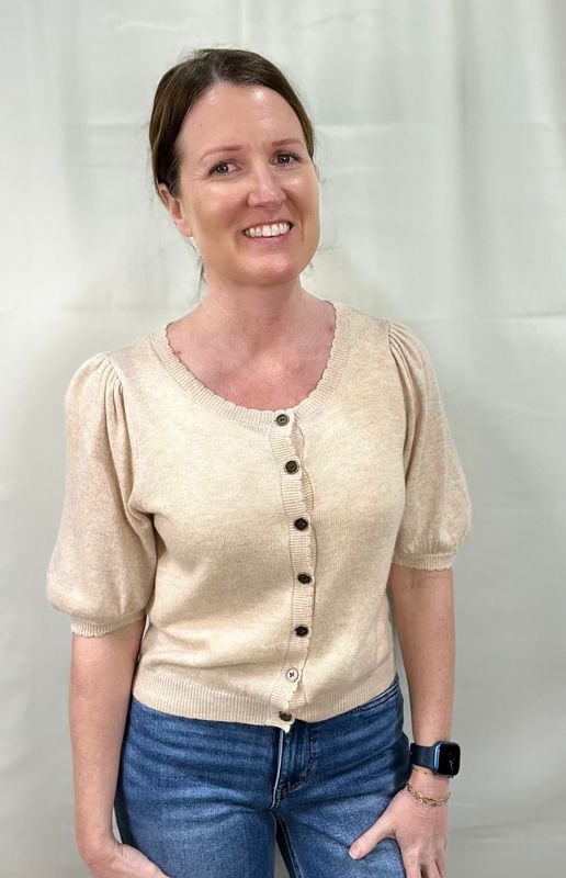 Puff Sleeve Cardigan in Heather Beige