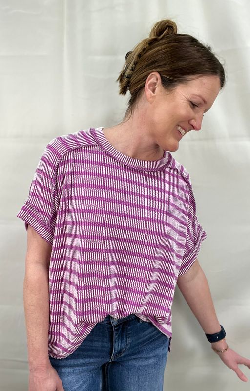 Plum Striped Rib Top