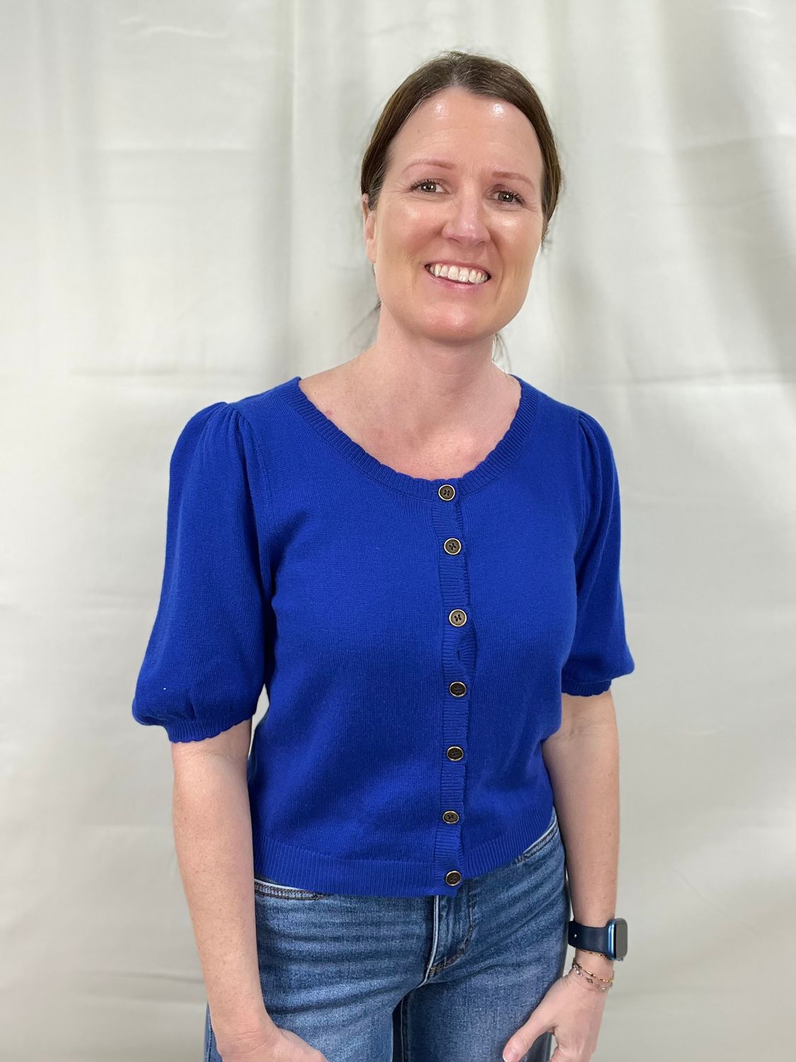 Puff Sleeve Cardigan in Bright Blue