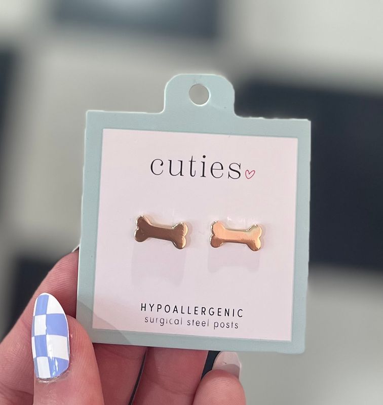 Gold Dog Bone Stud Earrings