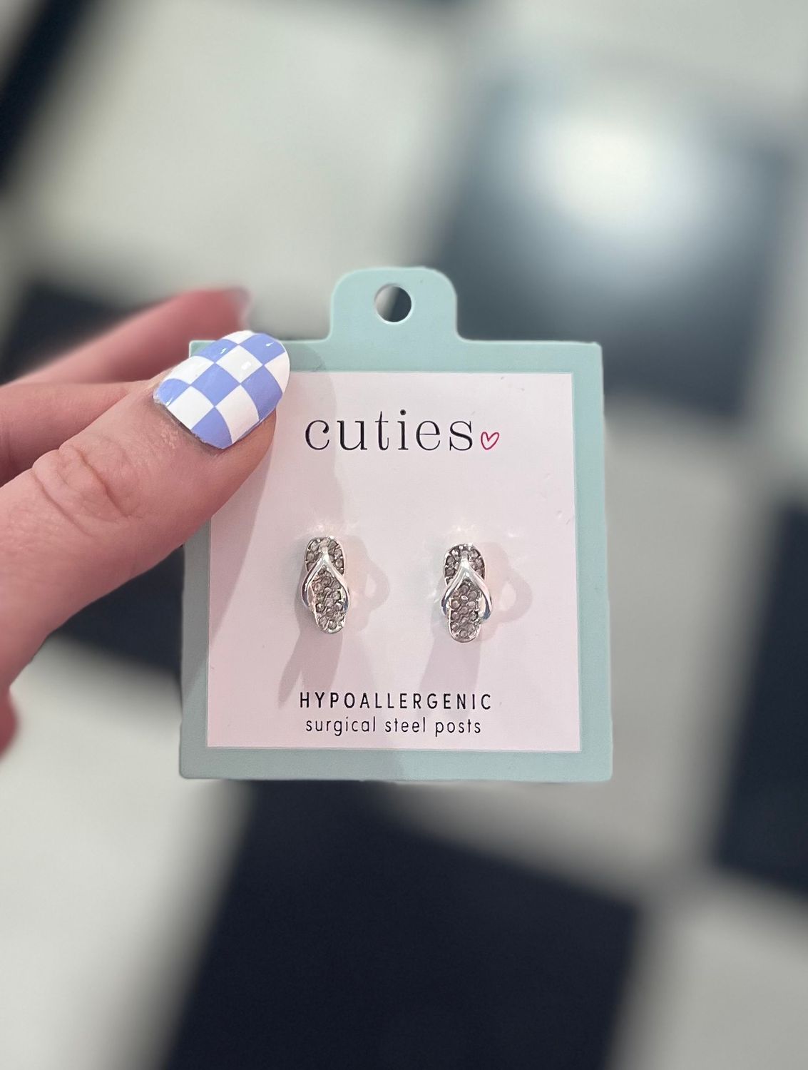 Silver Crystal Flip Flop Stud Earrings