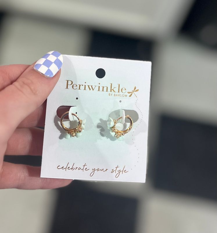 Gold/Mint Flower Hoop Earrings