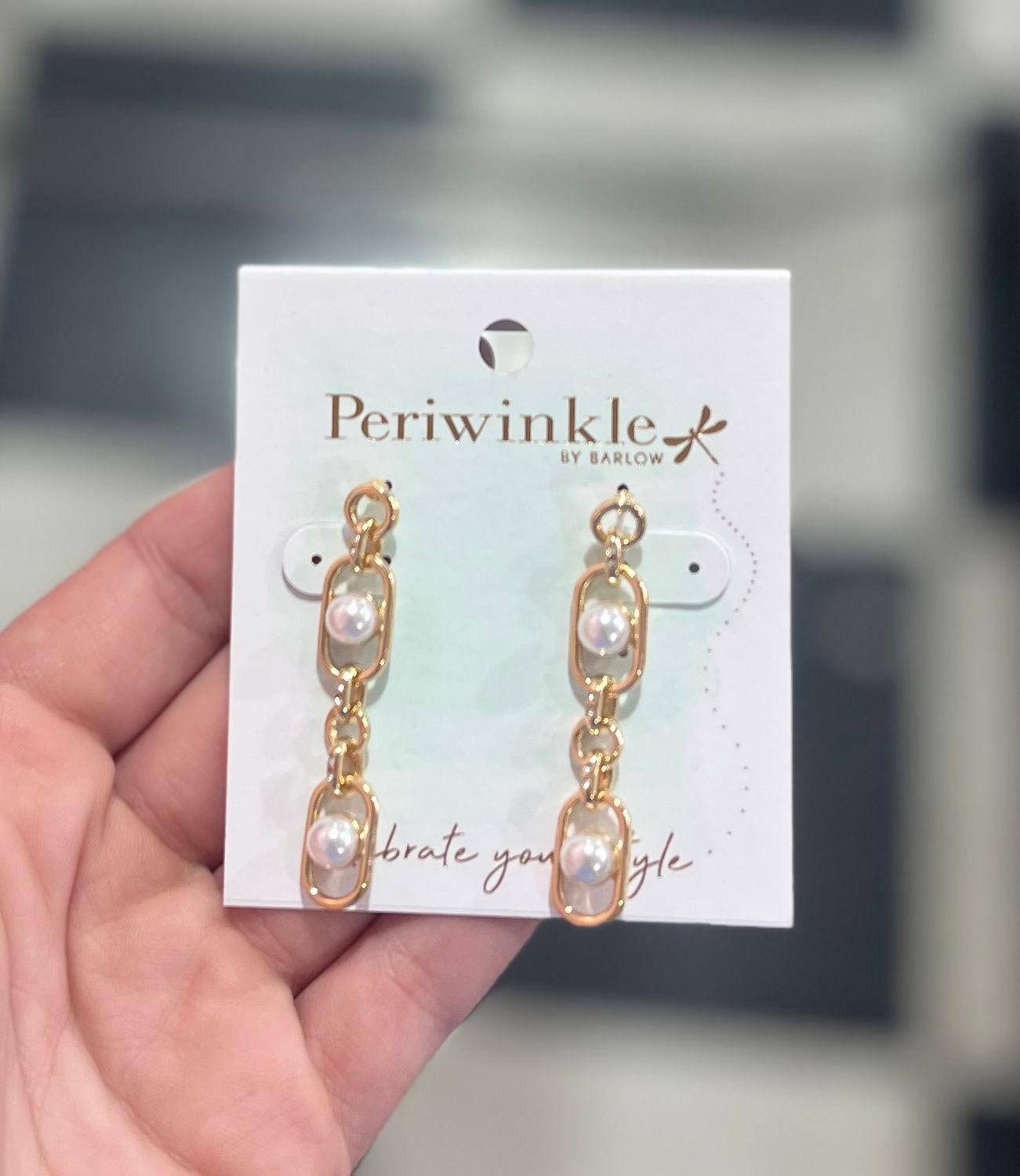 Gold Pearl Link Drop Earrings