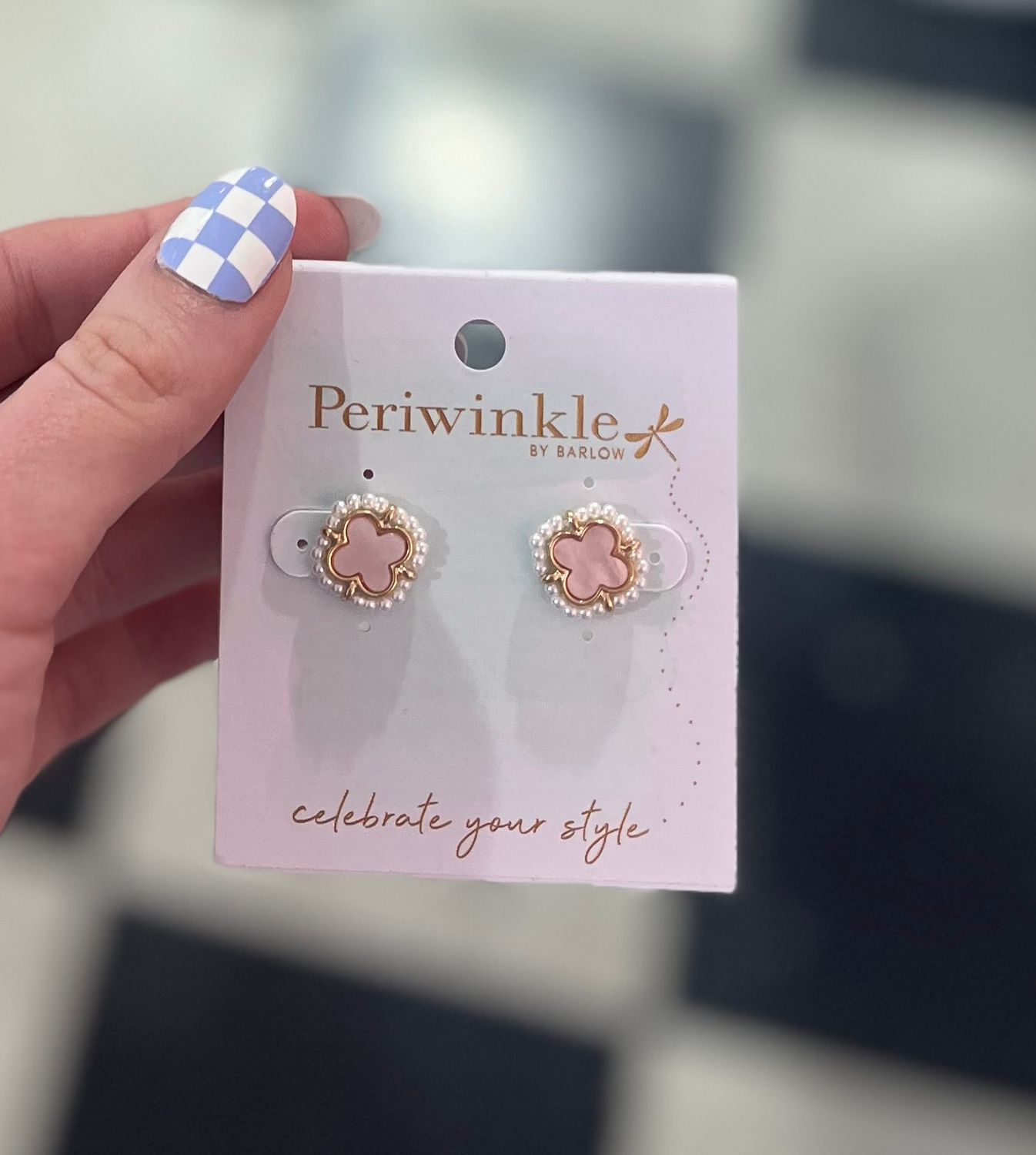 Blush/Pearl Clover Stud Earrings