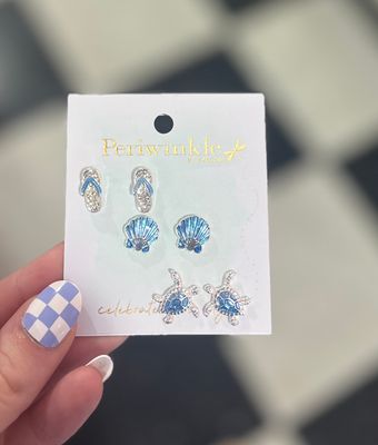 Blue Tropical Trio Stud Earrings