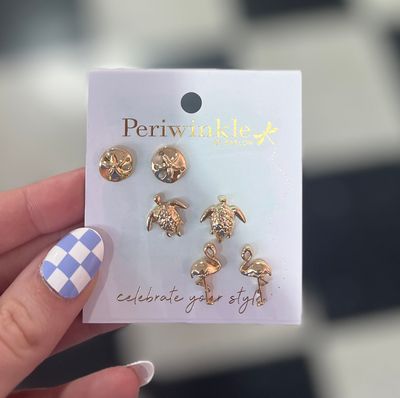 Gold Tropical Trio Stud Earrings