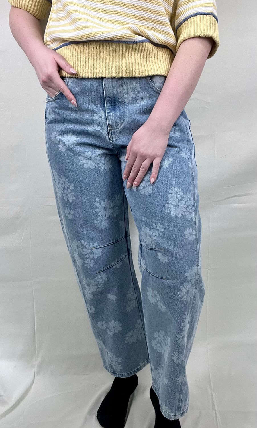 Floral Denim Barrel Jeans