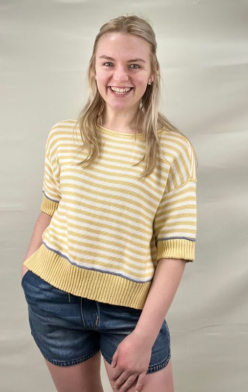 Yellow Striped Short Sleeve Sweater
