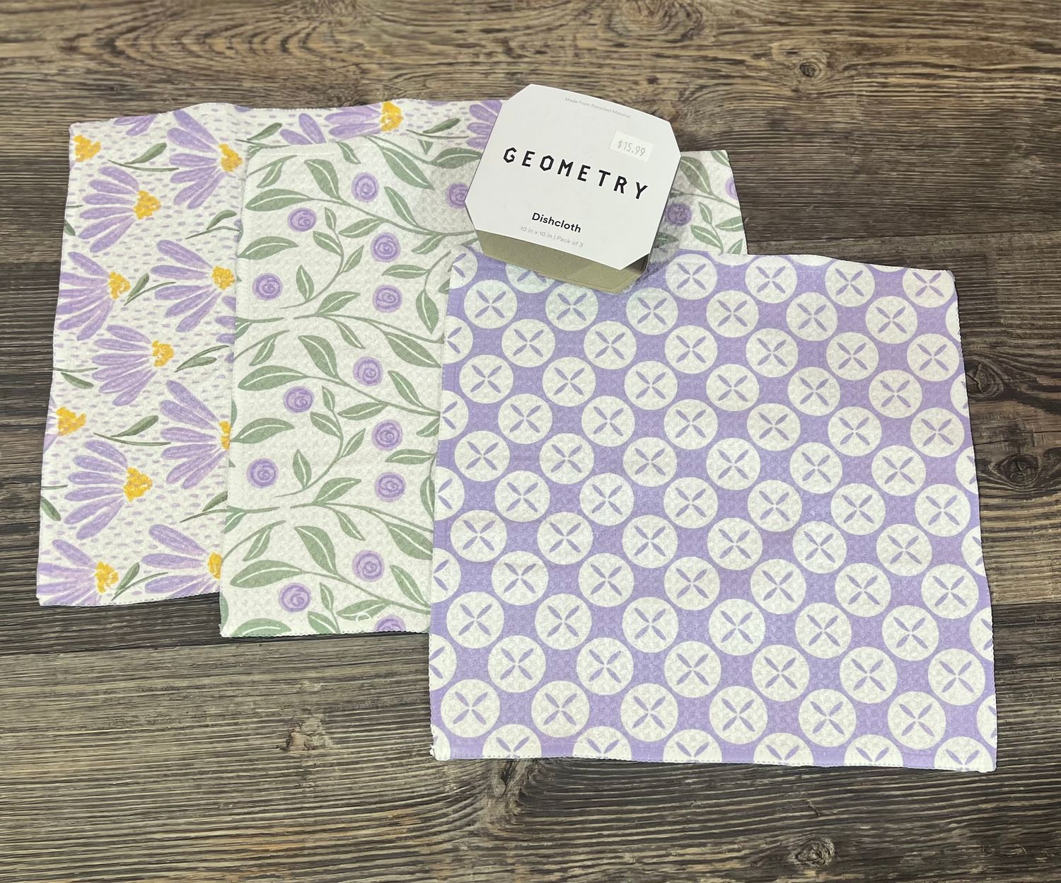 Button, Vines and Daisies 3 Pack Dishcloth Set