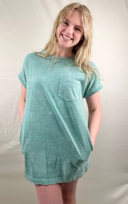 Green Mineral Washed T-Shirt Dress