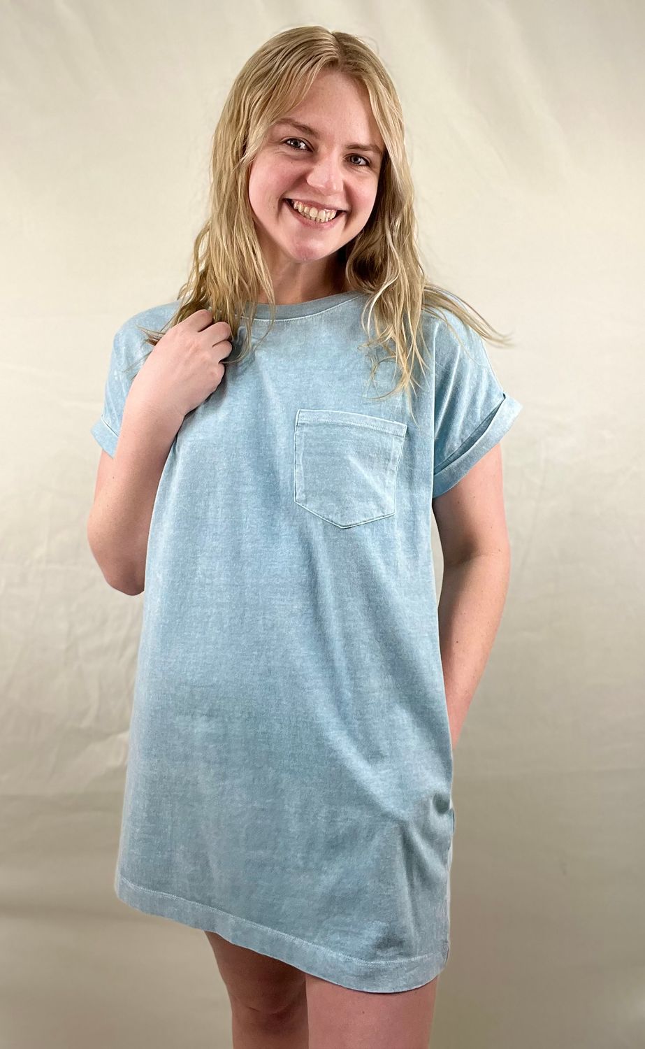 Dusty Teal Mineral Washed T-Shirt Dress