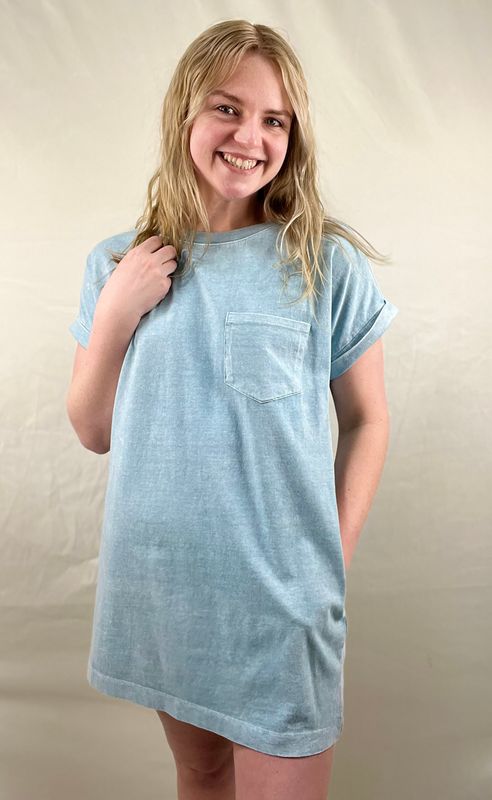 Dusty Teal Mineral Washed T-Shirt Dress