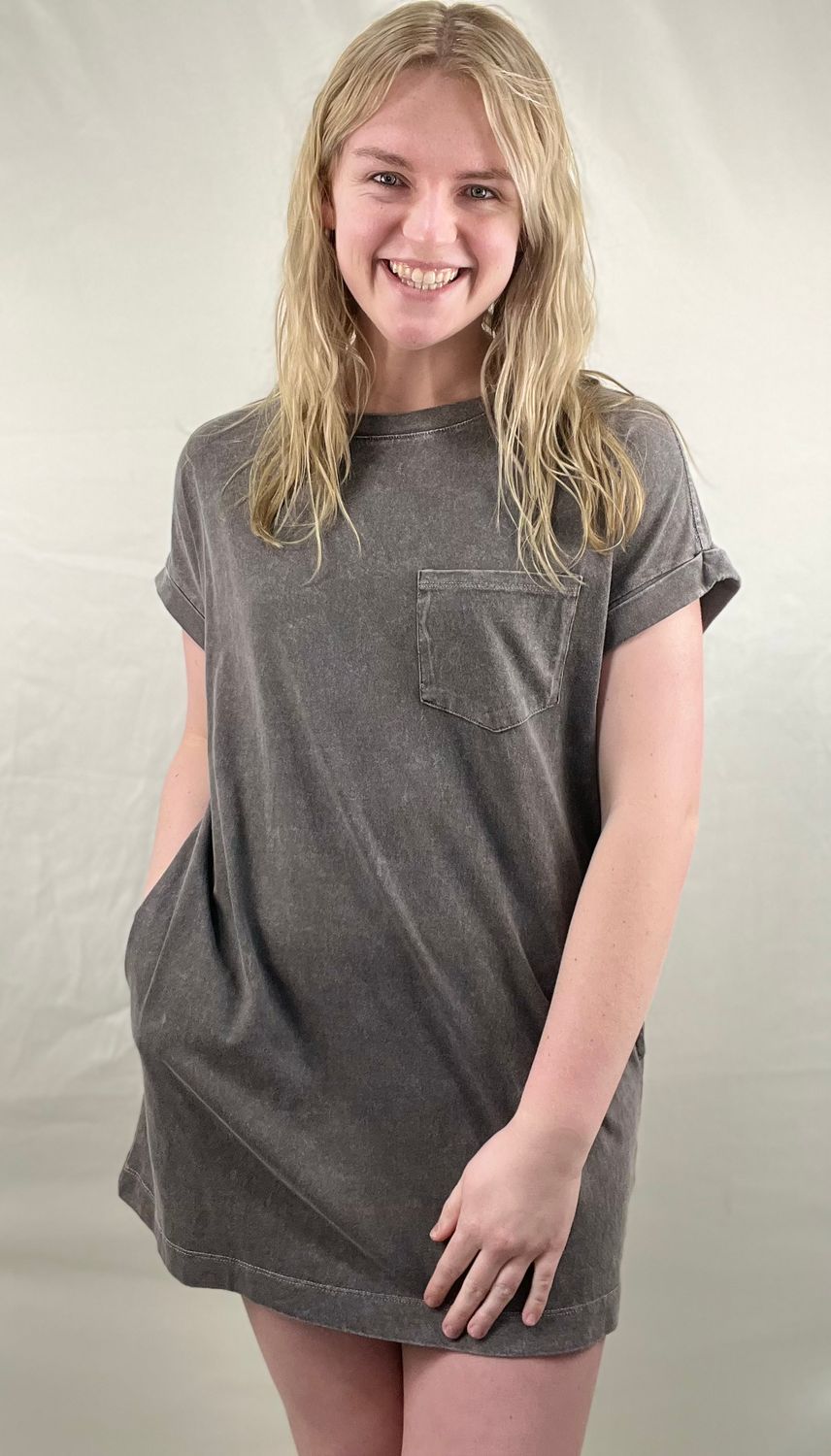 Ash Black Mineral Washed T-Shirt Dress