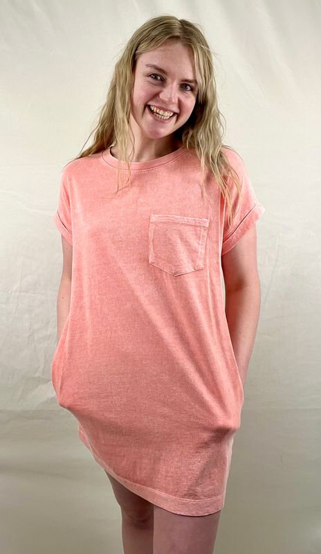 Coral Mineral Washed T-Shirt Dress