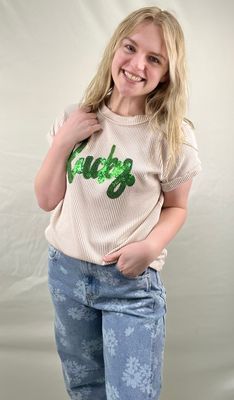 Ribbed Lucky Sequin Top