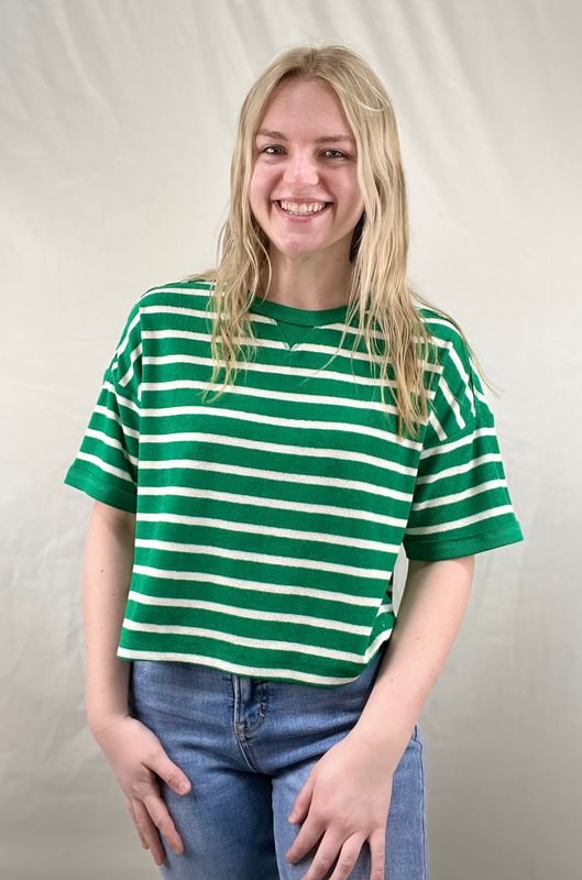 Green Striped Casual Top
