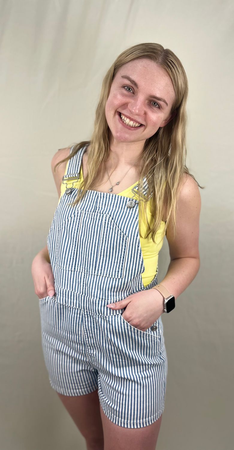 Striped Bib Short Overalls