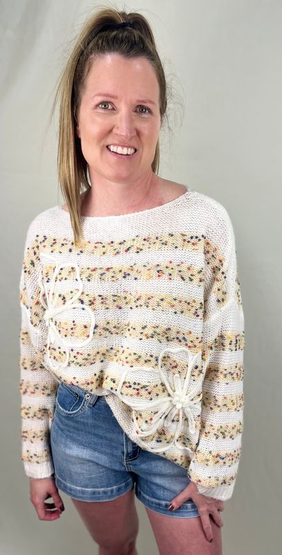 Flower Popcorn Stripe Sweater