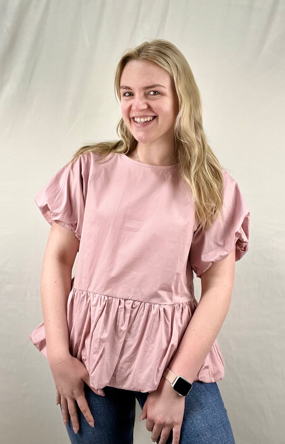 Mauve Bubble Sleeve Babydoll Top