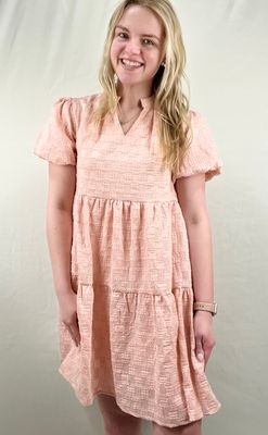 Pink Checkered Tiered Dress