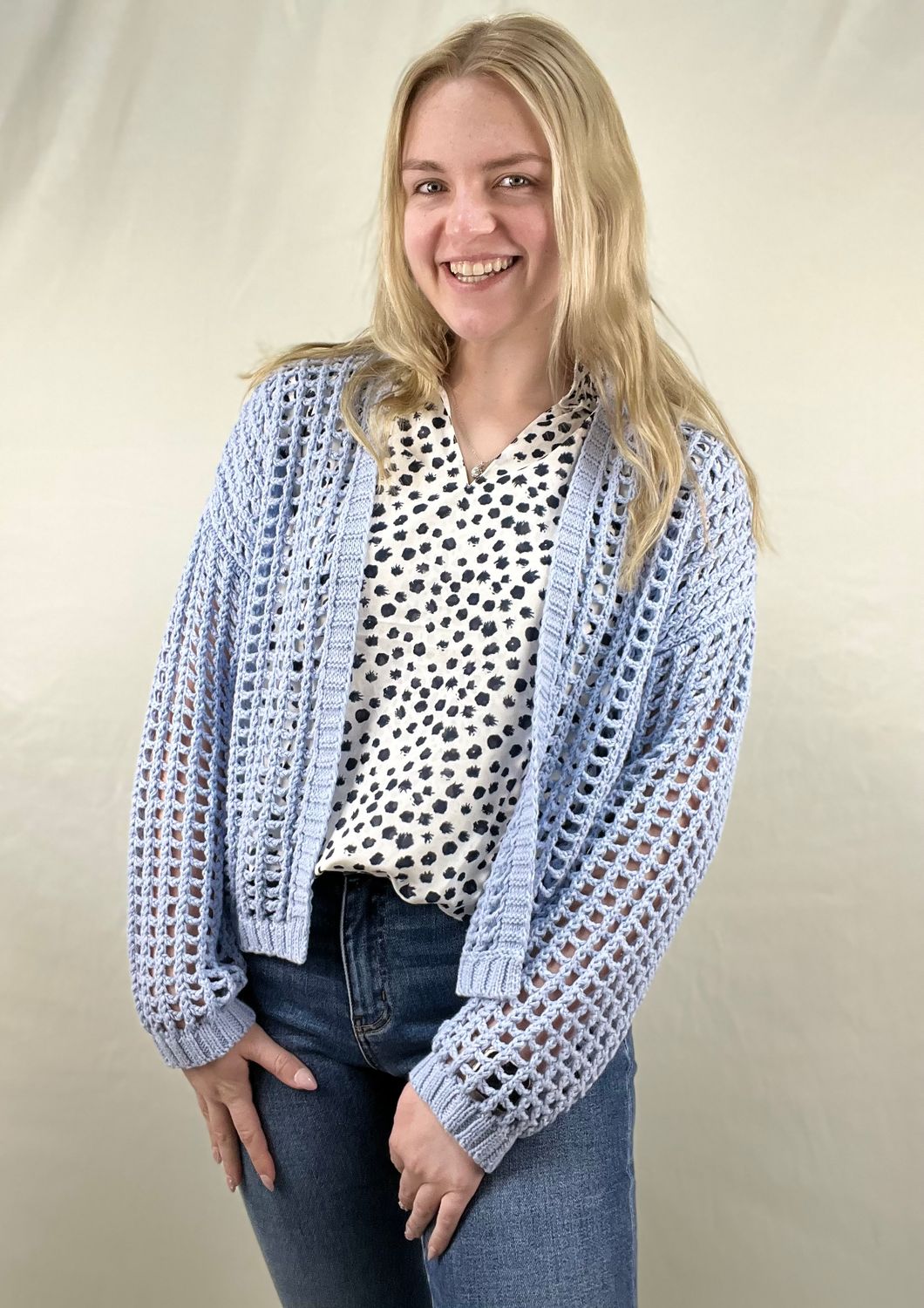 Blue Crochet Cropped Cardigan