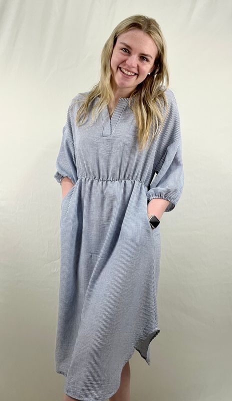 Blue Striped Midi Dress