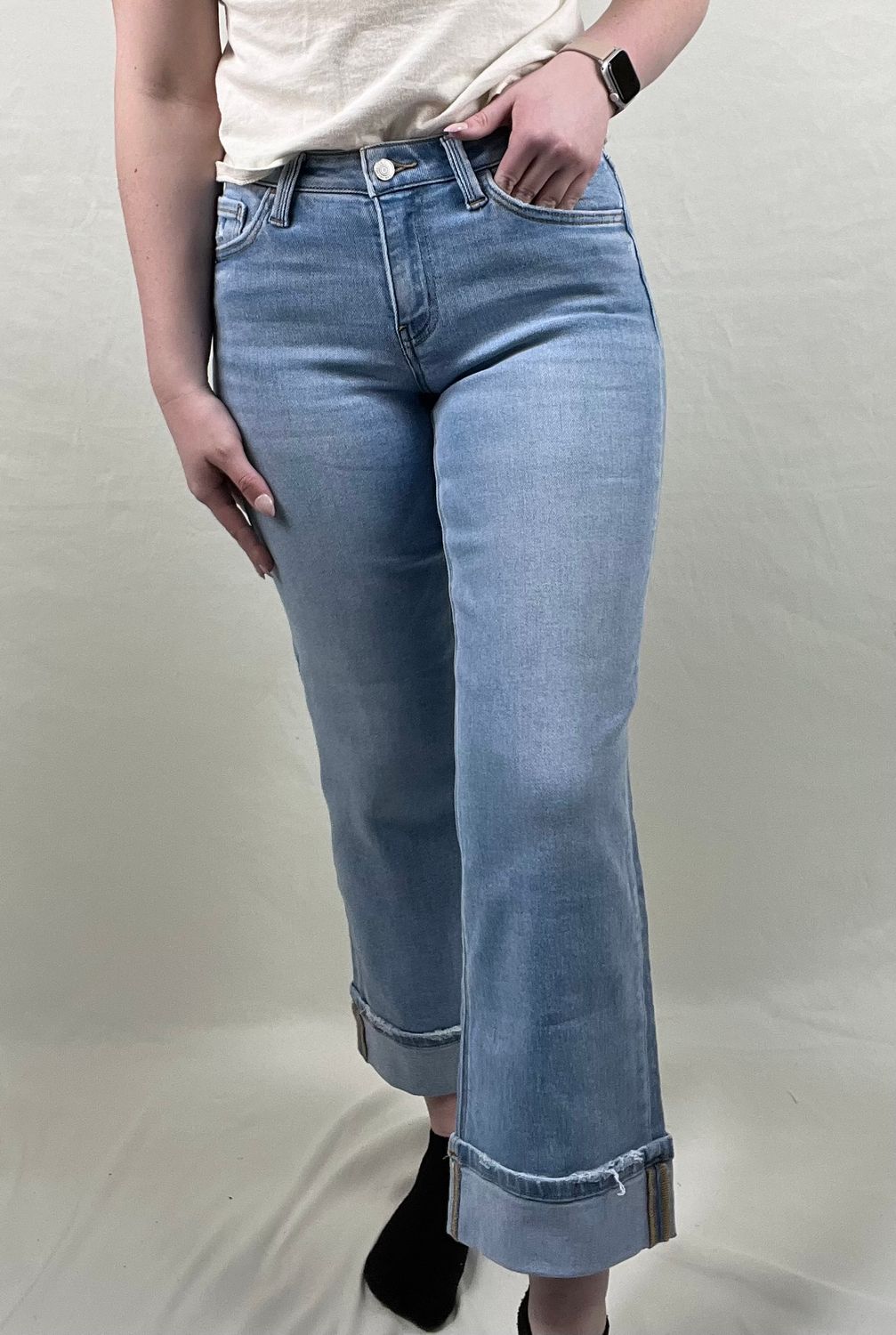 The Energetic Mid Rise Cuffed Slim Wide Jeans