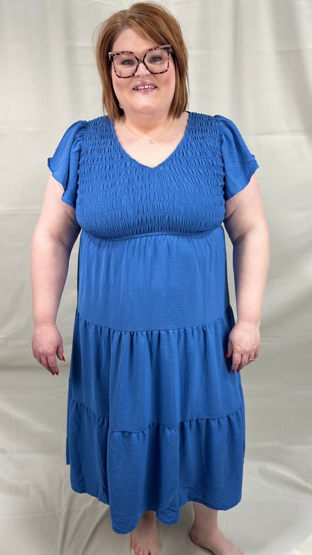 Dusty Blue Smocked Maxi Dress