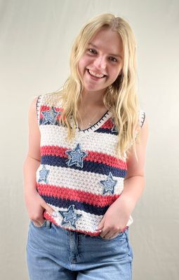 Star Denim Patched Crochet Top