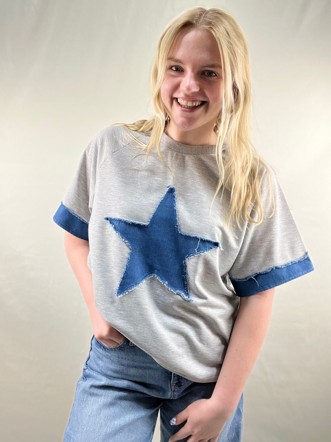 Denim Star Patch Top
