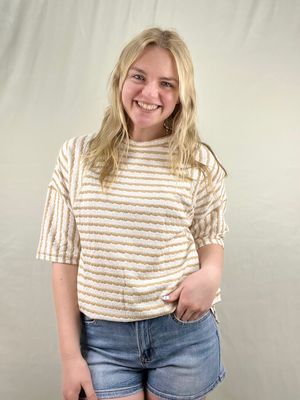 Striped Split Hem Loose Fit Top