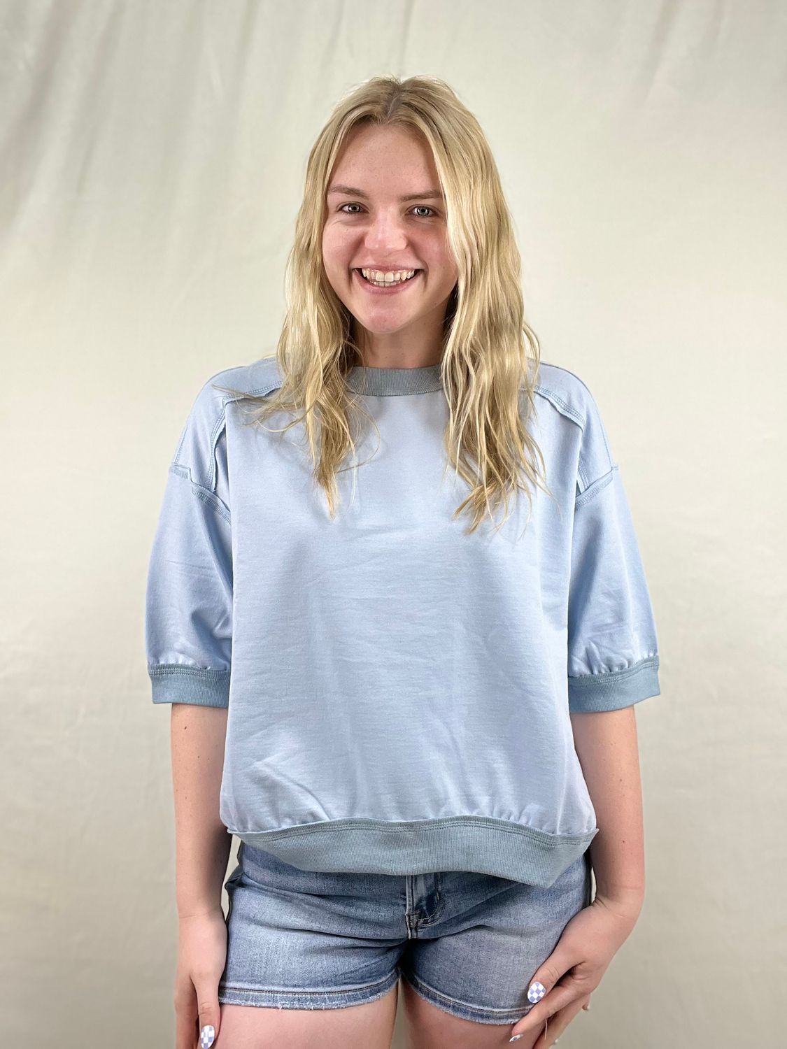 Dusty Blue Contrast Raglan Top