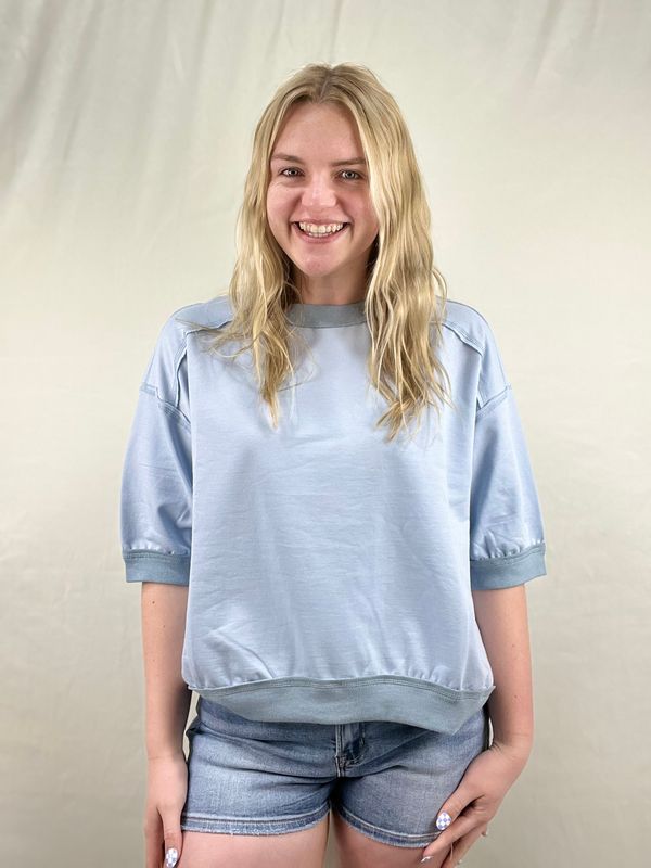 Dusty Blue Contrast Raglan Top