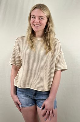 Light Khaki Short Sleeve Sweater
