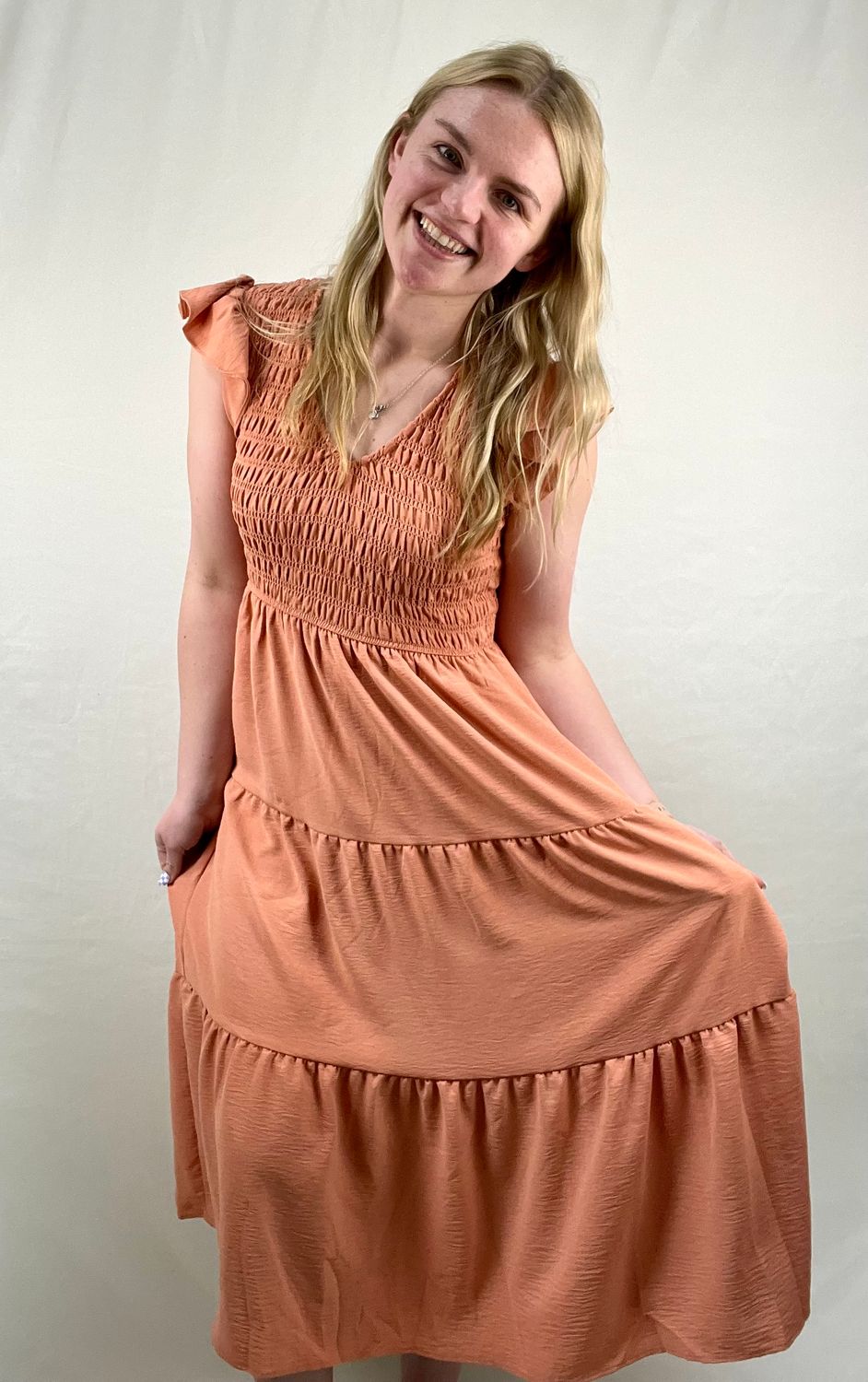 Peach Smocked Maxi Dress