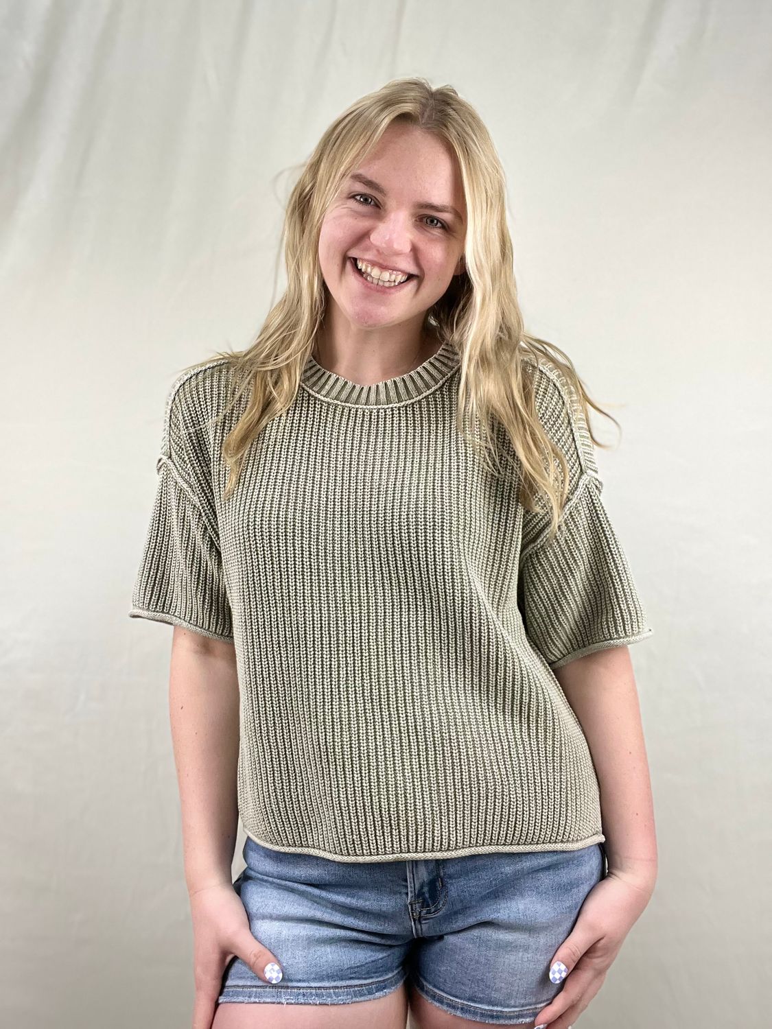 Light Olive Short Sleeve Sweater