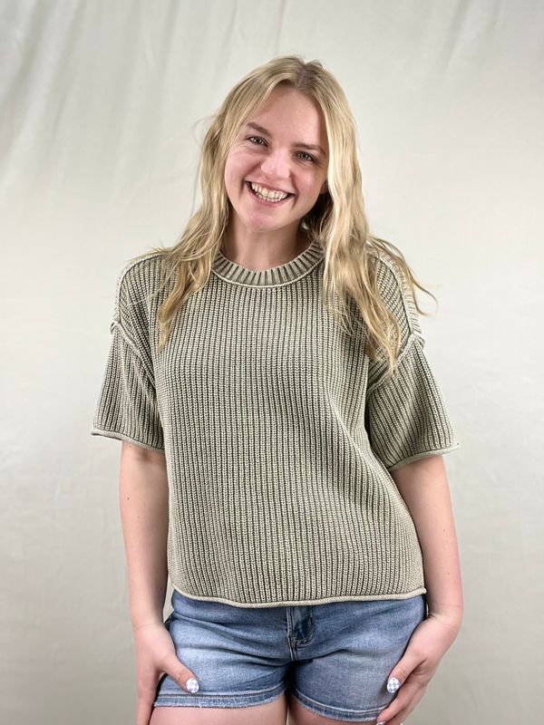 Light Olive Short Sleeve Sweater