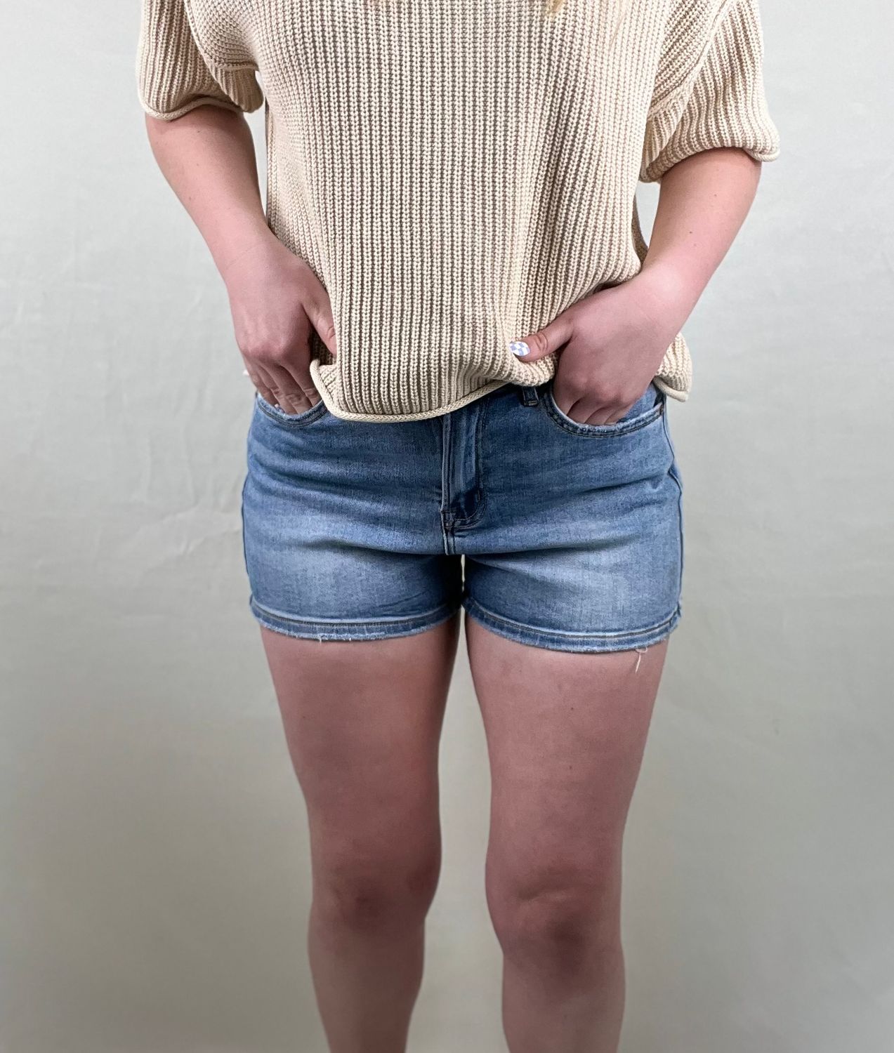 The Victoria Blue High Rise Denim Shorts