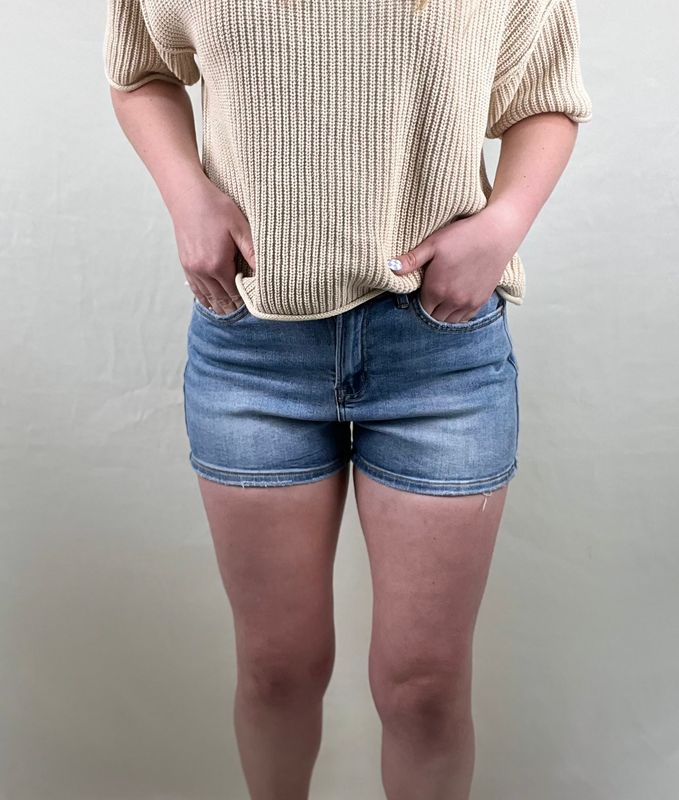 The Victoria Blue High Rise Denim Shorts