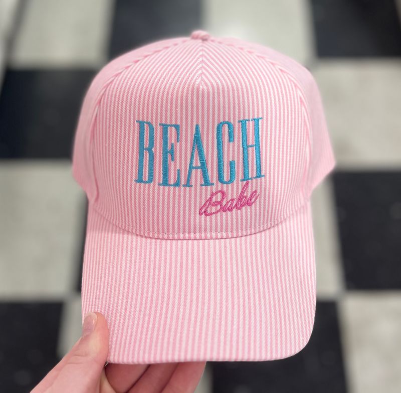 Beach Babe Pink Pinstripe Hat