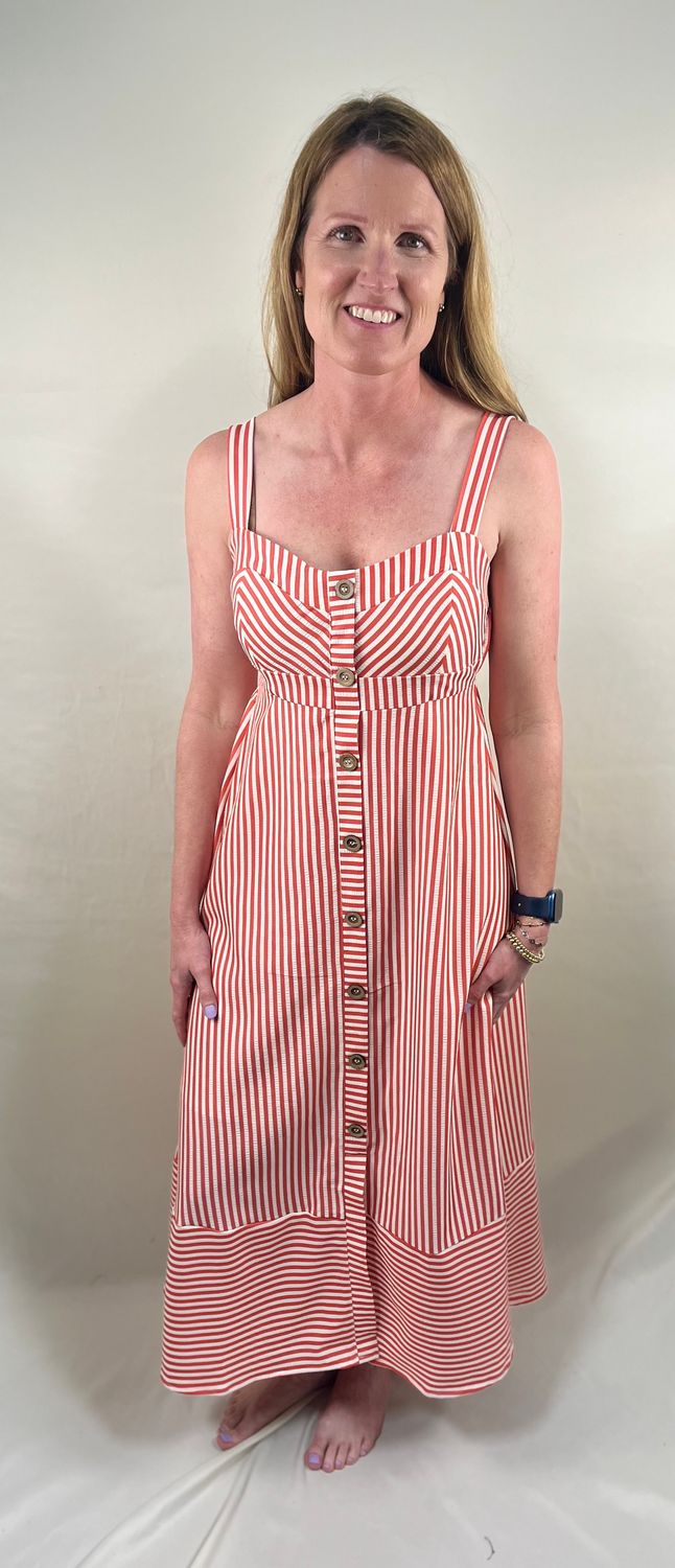 Red Striped Sweetheart Midi Dress