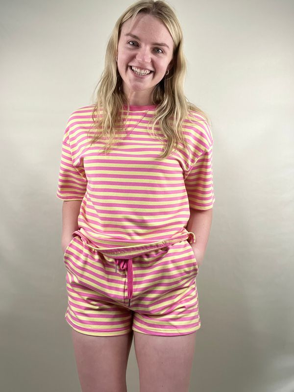 Pink/Yellow Striped Drawstring Shorts