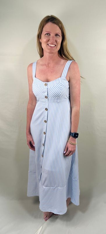 Light Blue Striped Sweetheart Midi Dress