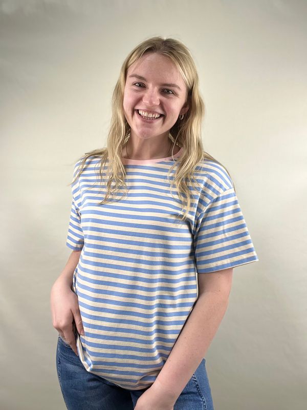 Sky Blue Striped Loose Fit Tee
