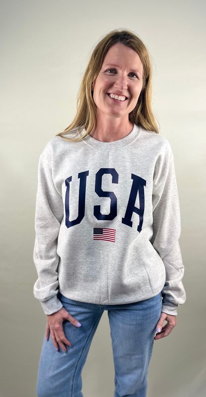 Heather Grey USA Crewneck