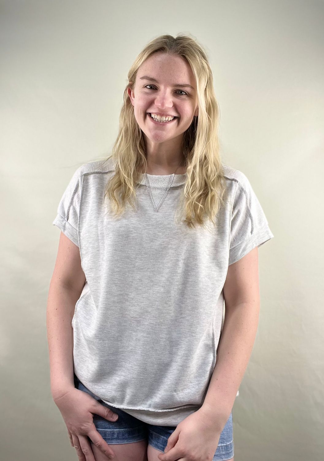 Light Grey Contrast Seam Textured Top