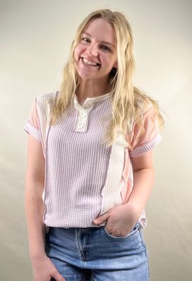 Colorblock Waffle Henley Top in Lilac