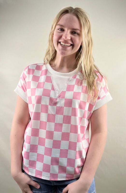 Pink Checked Raglan Top